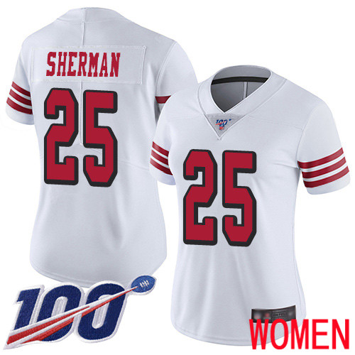 San Francisco 49ers Limited White Women Richard Sherman NFL Jersey #25 100th Season Vapor Untouchable->women nfl jersey->Women Jersey